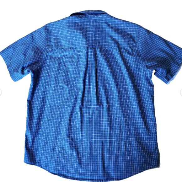 Chaps Shirt Men's Large Short Sleeve Button Up Blue Windowpane Easy Care - Picture 3 of 9